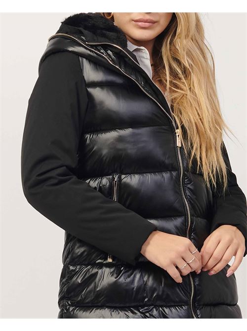 Yes Zee Black Long Jacket with Hood and High Collar YES ZEE | O067-O1000801